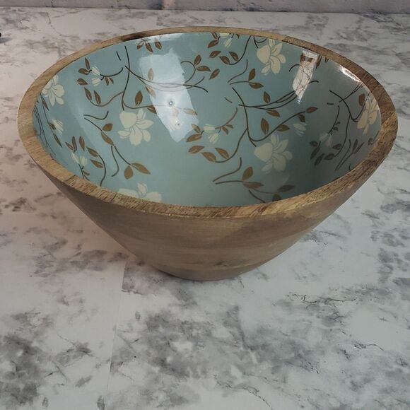 Blue Floral Wooden Bowl - Picture 3 of 9